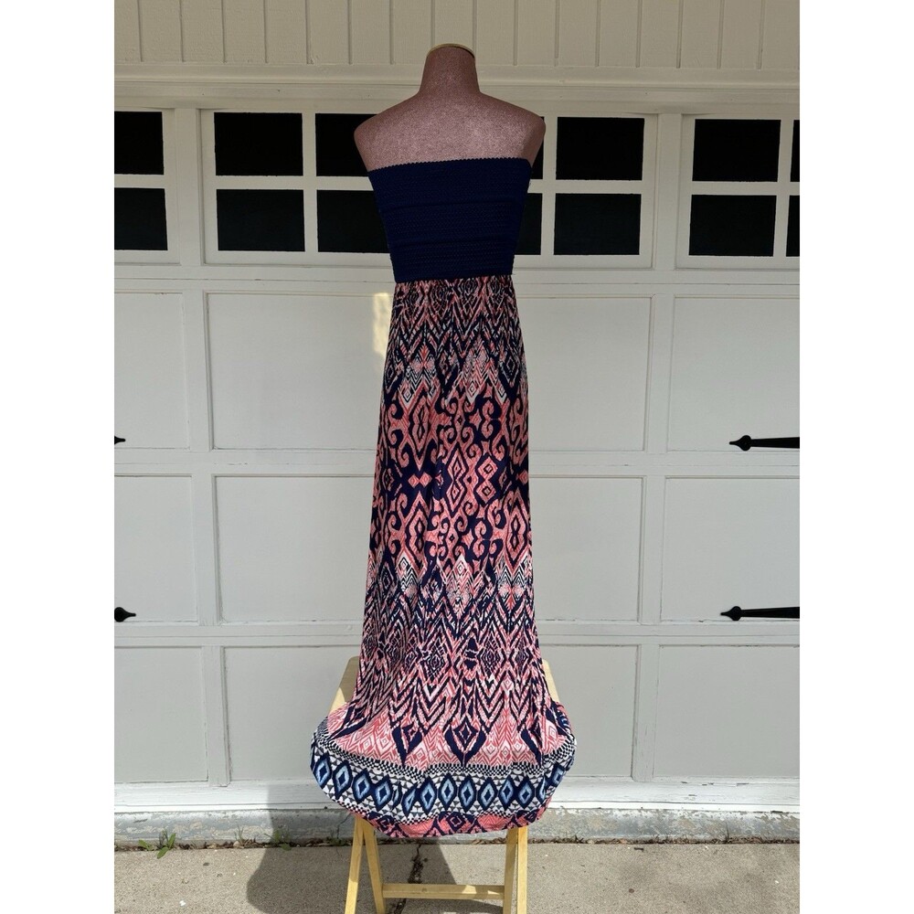 Trixxi Strapless Sweetheart Bandeau Maxi Dress Blue Navy Coral Pink Silicone SM - Picture 3 of 6